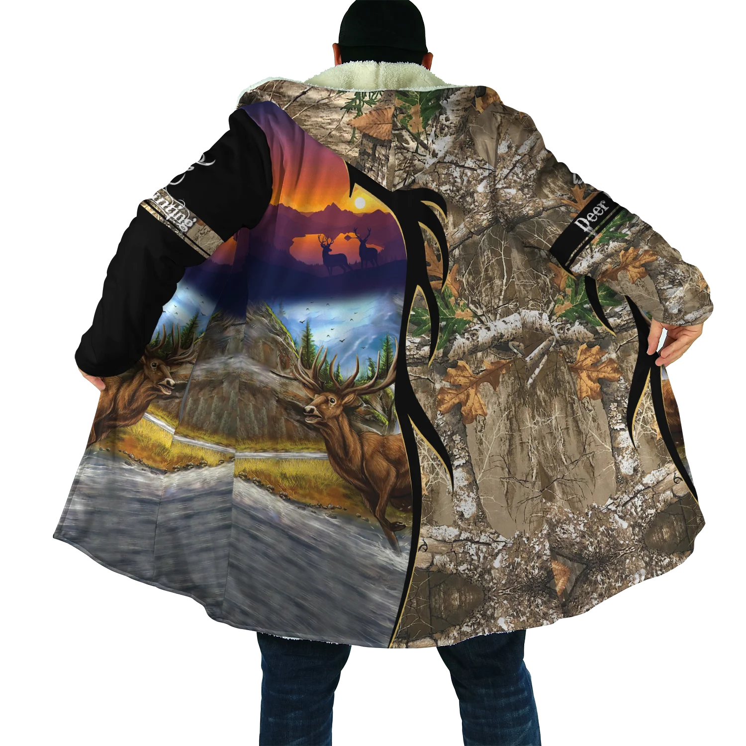 2021 Winter Fashion Mens cloak Moose/Deer Hunting 3D Printing Thick Fleece Hood cloak Unisex Casual Warm Cape coat DP09