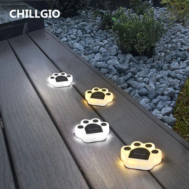 CHILLGIO Solar Lights Outdoor Waterproof Partio Led Wireless Bear Paw Path Security Landscape Lighting Exterior Sensor Lawn Lamp