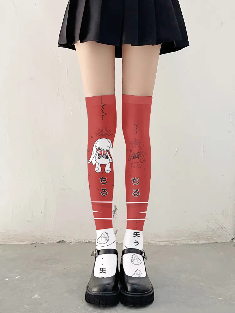 Ultrathin women‘s Silk stockings 3D Cartoon Rabbit Printed  Sweet  Over Knee Stocking Cosplay Lolita JK  Pantynose Women Tight