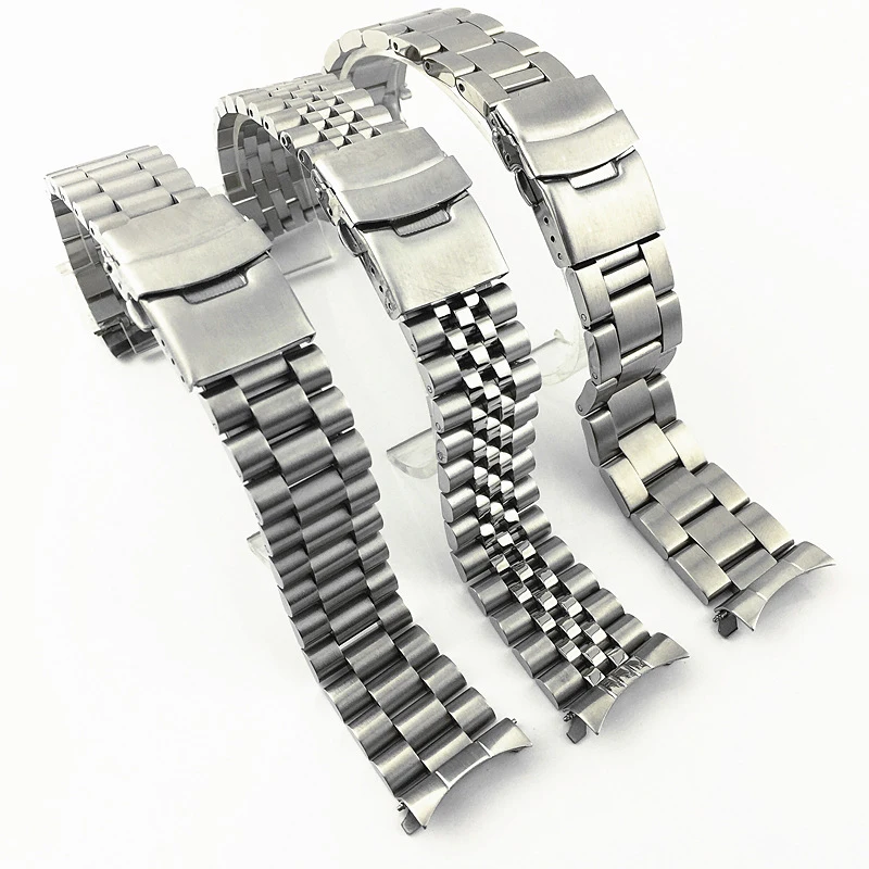 Stainless Steel WatchBand Strap Silver Polished Mens Luxury Bracelets Curved end Replacement for seiko SKX007 SKX009 20mm 22mm