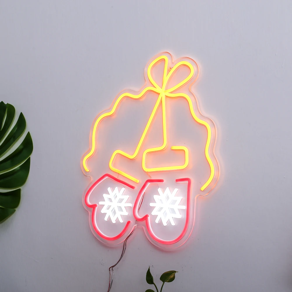 Neon Licht Leuke Handschoenen Sneeuwvlokken Winter Xmas Gift Decoratieve Neon Wandlamp Voor Kamers Party Festival Ktv Store Pub Bar hotel