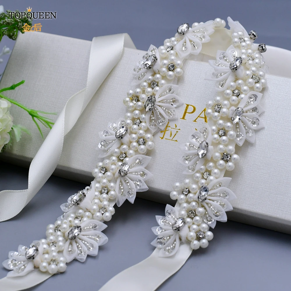 TOPQUEEN S232 Wedding Belt Bridal Pearl Rhinestone Applique Decoration High Quality Women Ladies Flower Gown Dress Sash Handmade