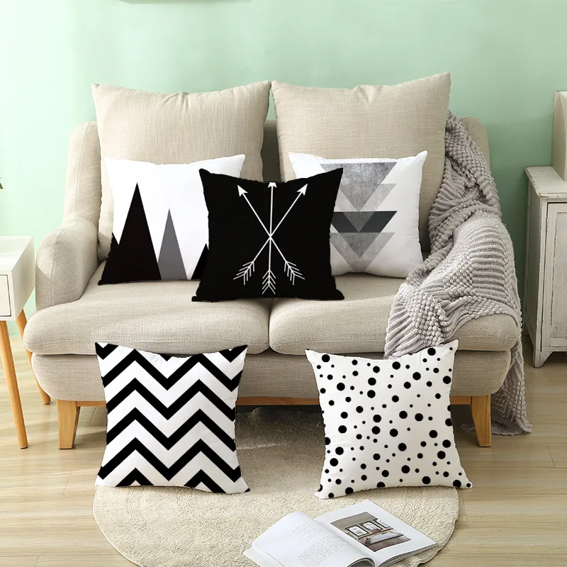 New Black White Nordic Geometric Pillowcase Modern Fashion Polyester Cushion Cover Sofa Car Chair Throw Pillows Decorative 18