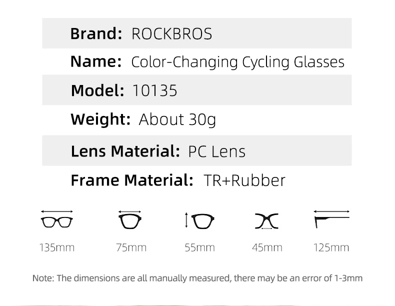 ROCKBROS Radfahren Brille Photochrome UV400 Fahrrad Sonnenbrille Sonnenschutz Outdoor Sport MTB Straße Fahrrad Brillen Brille Gläser – Detail 2