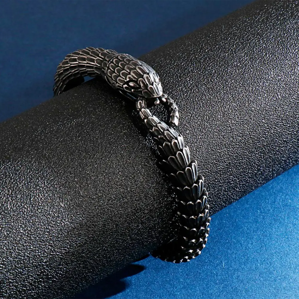 Fongten Snake Chain Men\'s Bracelet Stainless Steel Charm Bracelets For Men Animal Viking Wristband Jewelry Wholesale