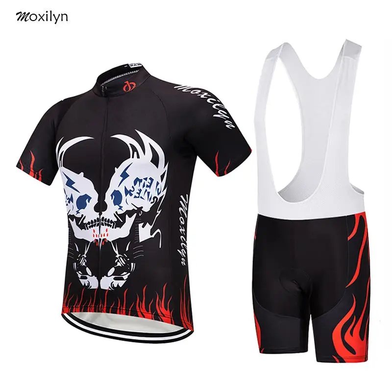 Moxilyn 2019 Black Mens Cycling Jersey MTB Bike Clothing Quick Dry Bicycle Clothes Short Set Ropa Ciclismo Maillot Skull Pattern