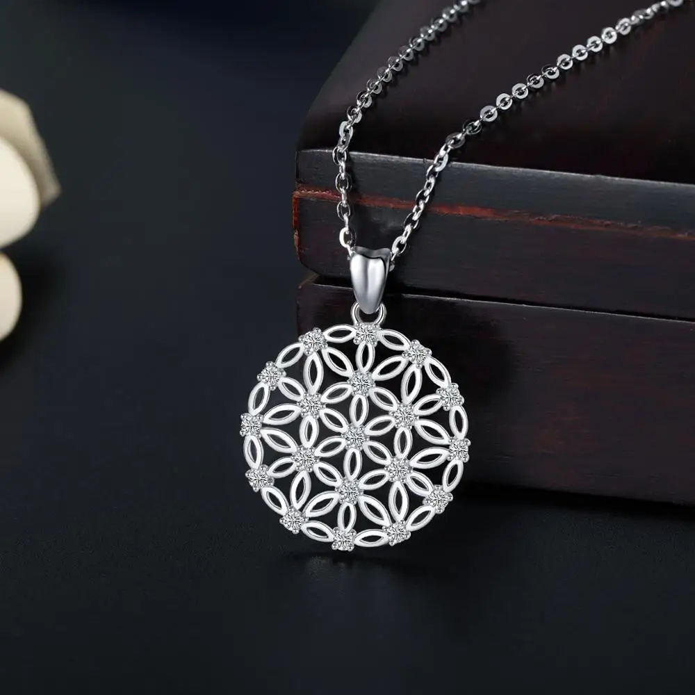 Eudora Sterling Silver Flower Of Life Pendant Necklace with Free Box Elegant Jewelry for Women Romantic Gift /Dropshpping D493