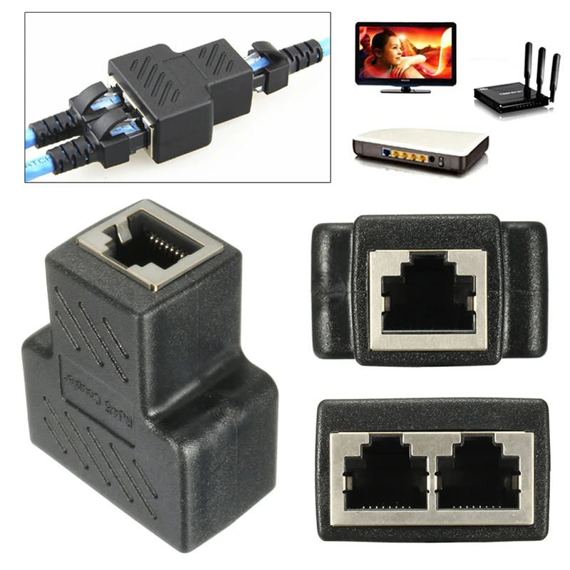 RJ45 Coupler Female Connector 2 Way RJ45 Network Splitter Adapter Extender, LAN Connector,Suitable for Cat5 Cat6 Ethernet