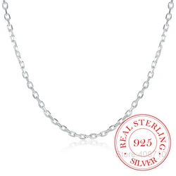 40-60cm Women's Neck Chain 925 Sterling Silver Flat ROLO Chain Clavicle Necklace Charm 2MM Wide Silver Necklace Bijoux Femme