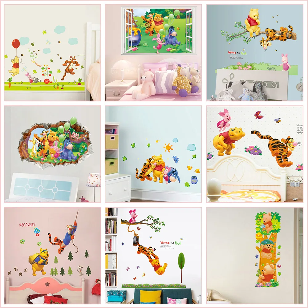 Winnie The Pooh Bear Wall Stickers For Kindergarten Kids Room Home Decoration Art Boys Girls Wall DecalDiy Cartoon Animal Mural