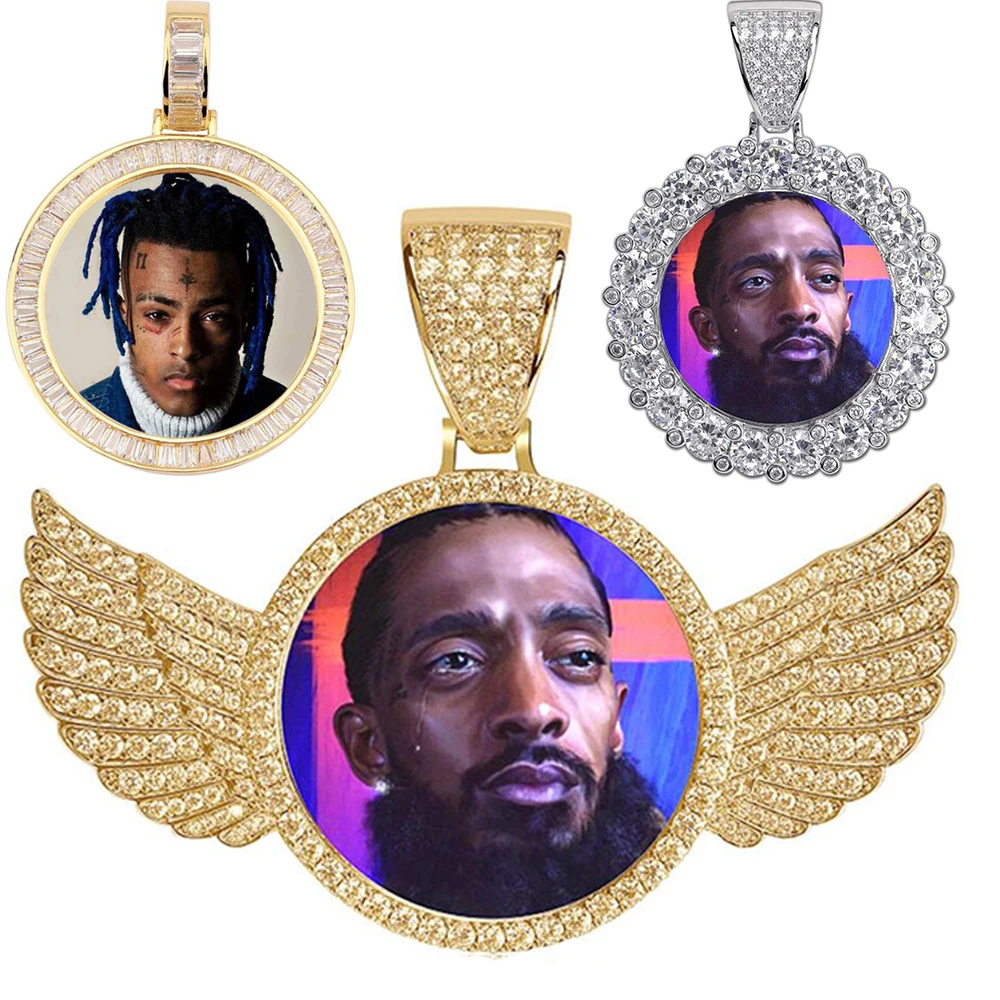 Custom Photo Hip hop Necklace Medallions Copper Chain Cubic Zircon Picture necklace Men's Jewelry Memory  Gift