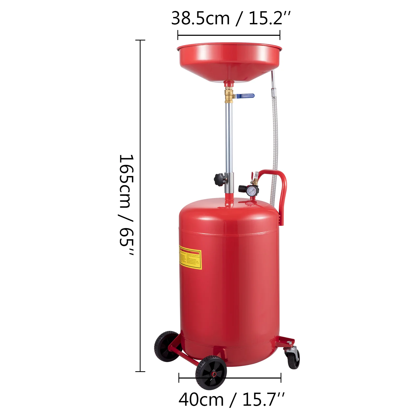 VEVOR 20Gal / 80L Waste Oil Drain Tank Air Operated Height Adjustable with Accurate Pressure Gauge Hose and Funnel Swivel Wheels