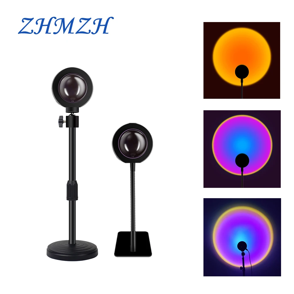 ZHMZH USB 일몰 조명 분위기 램프 무지개 램프 프로젝션 램프 2A 야간 조명 리프팅 스타일 조정 가능한 주변 조명 6W, 색상: 블랙/화이트/레드/블루/옐로우