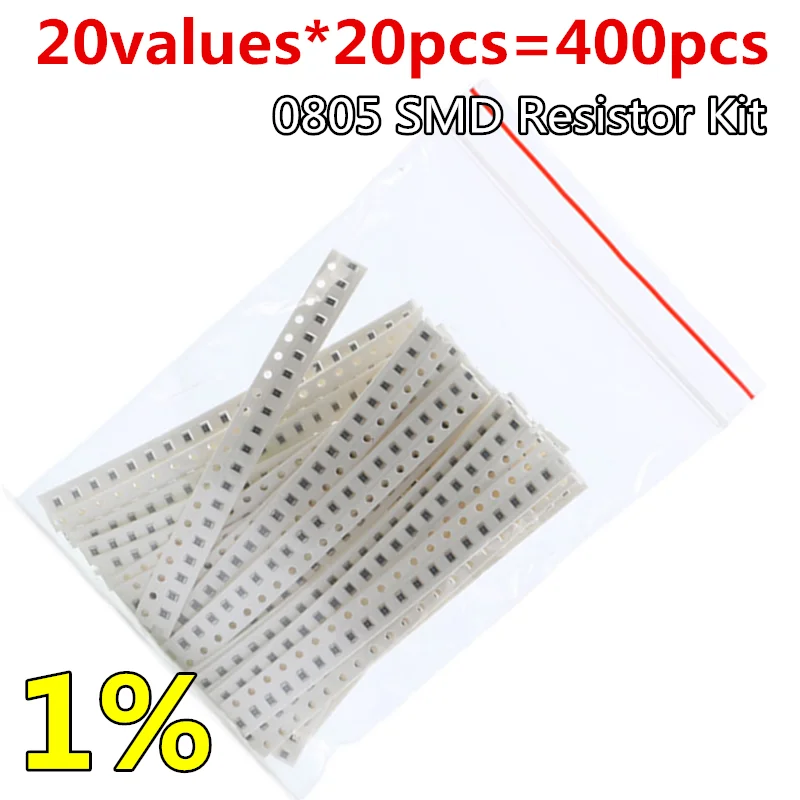 

20Values*20PCS=400PCS 0805 SMD Resistor Kit 1% 1/8W (10ohm~1M ohm) component diy Resistors samples kit 10R 100R 1K 1M