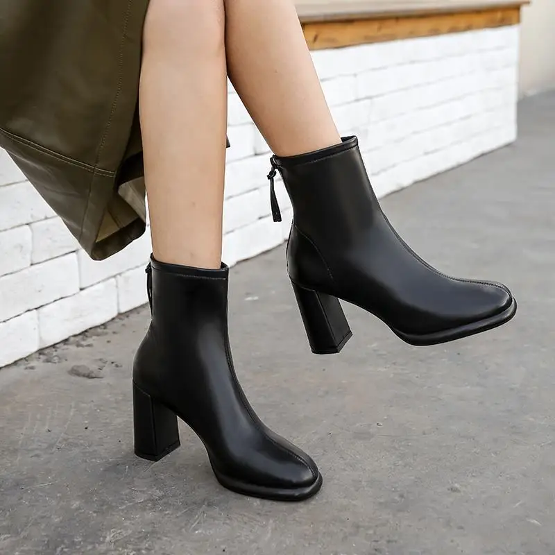 Size 34-42 New Genuine leather boots women shoes zip platform autumn winter boots ladies fashion high heels ankle boots