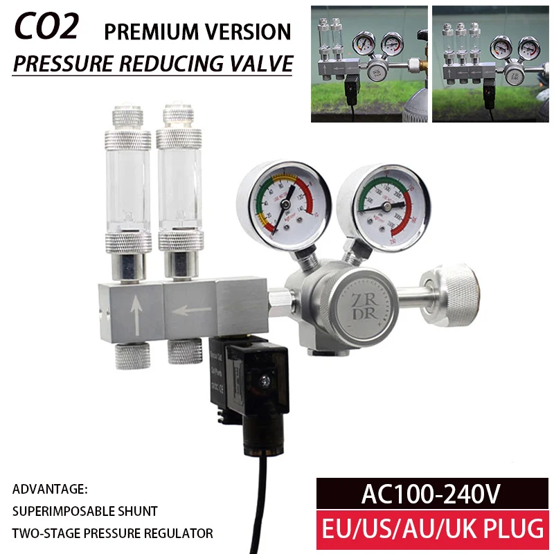 Électrovanne de réduction de pression CO2 pour Aquarium, régulateur de pression bipolaire 100-240V