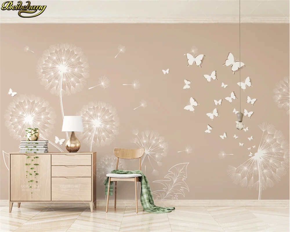 beibehang 3d wallpaper mural beige dandelion butterfly simple 3d stereo TV background wall wall papers home decor papel de pared