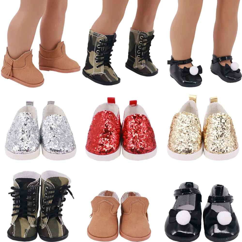 Doll Camouflage Canvas Shoes Snow Boots Sequined Sneakers For 18 Inch American Doll Girl&43Cm New Born Baby Items,Kids Toy Shoes