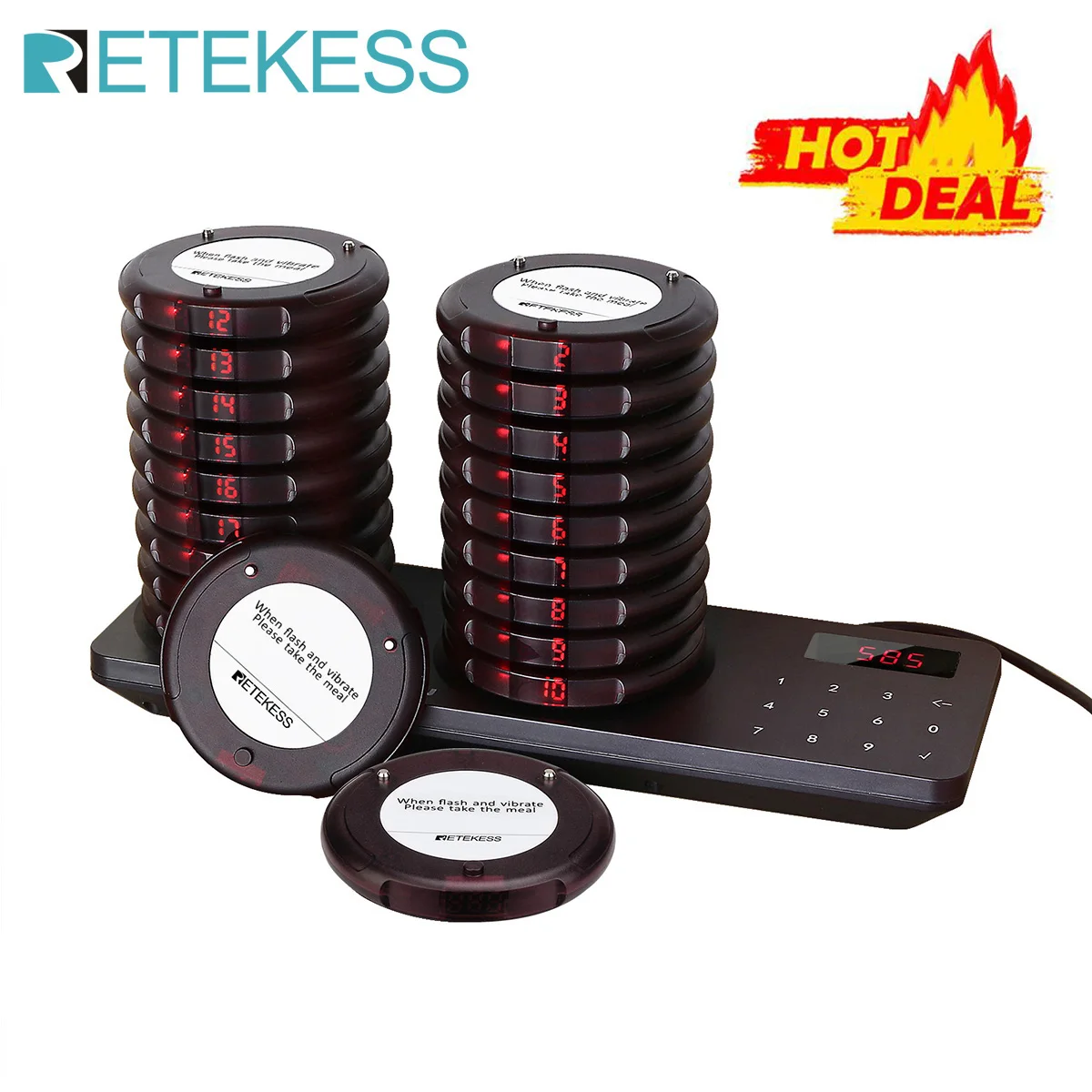 RETEKESS TD163 Restaurant-Pager Drahtloses Rufsystem mit platzsparendem Vibrationsalarm bei niedrigem Batteriestand für Food Trucks und Cafés – Detail 24