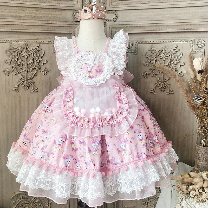 Children Lolita Princess Dresses for Baby Girl Lace Bow Ball Gown Birthday Party Clothes Infant Vintage Spanish Boutique Dress