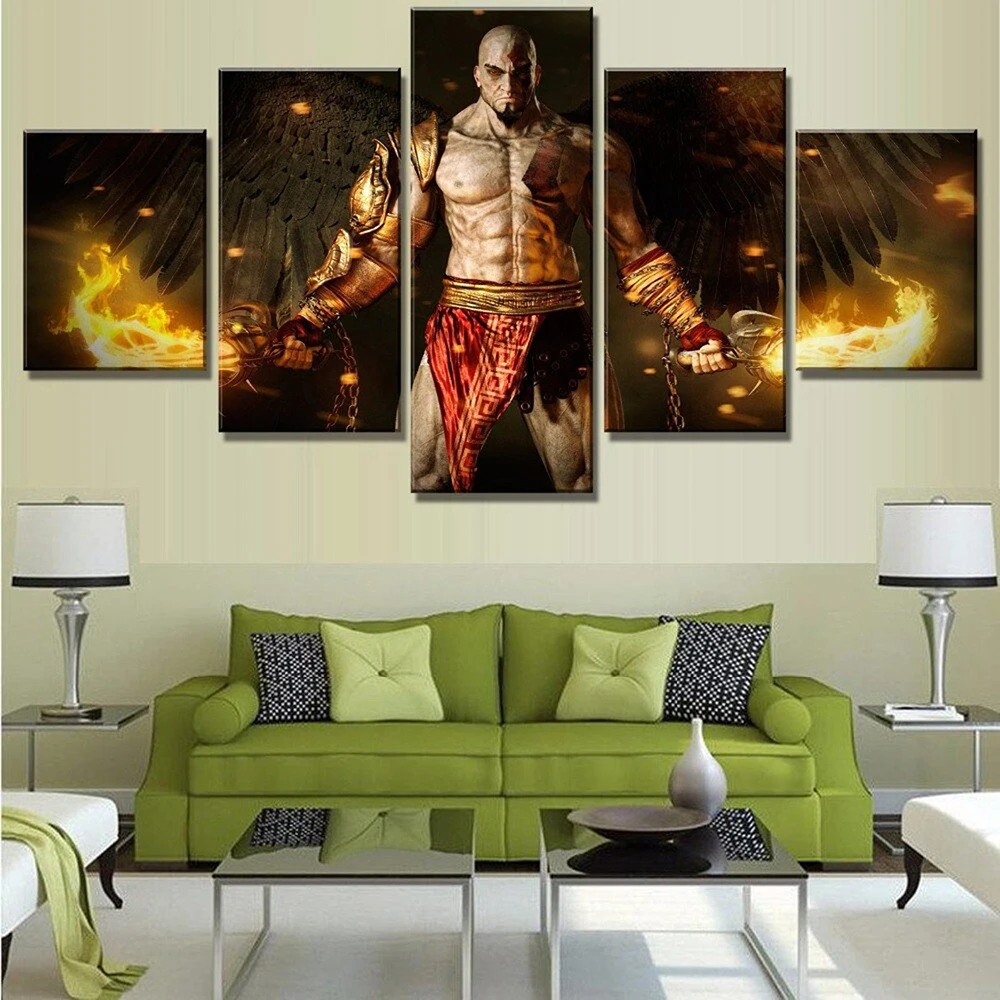 5 Pieces Canvas Arts Painting Game God Of War Kratos Figure Posters Prints Greek Norse Mythology Style Wall Picture Home Decor