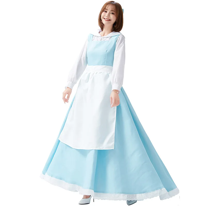 Xanh Da Trời S-XL Nữ Halloween Công Chúa Trang Phục Nữ Phục Vụ Bàn Người Giúp Việc Cosplay Carnival Purim Hóa Trang Thanh Vai Trò Chơi Đầm Dự Tiệc