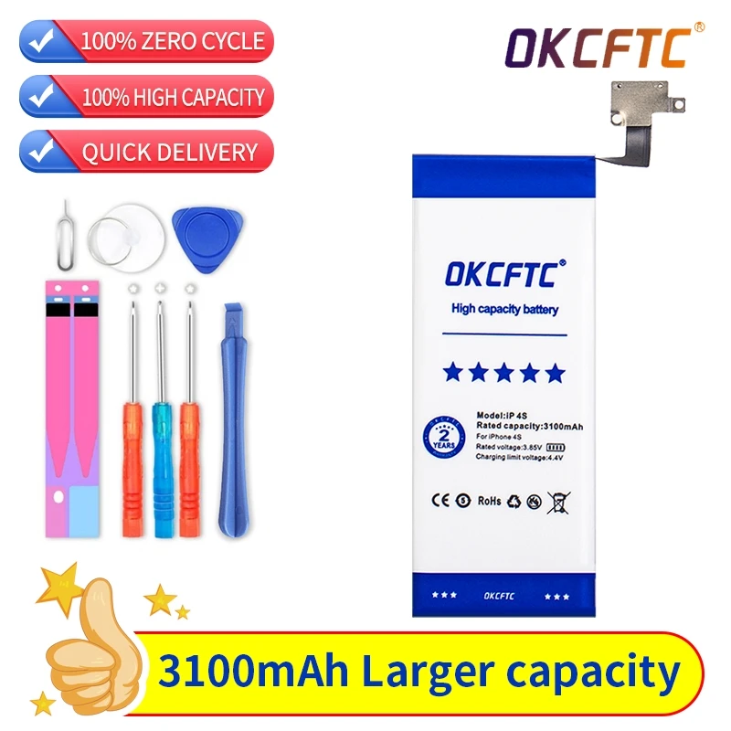 OKCFTC for Iphone 4s Battery 3100mAh for Apple Iphone 4s Bateria Original 0 Cycle Batterie Phone Repair Tools for iphone 11 100set battery adhesive strip sticker