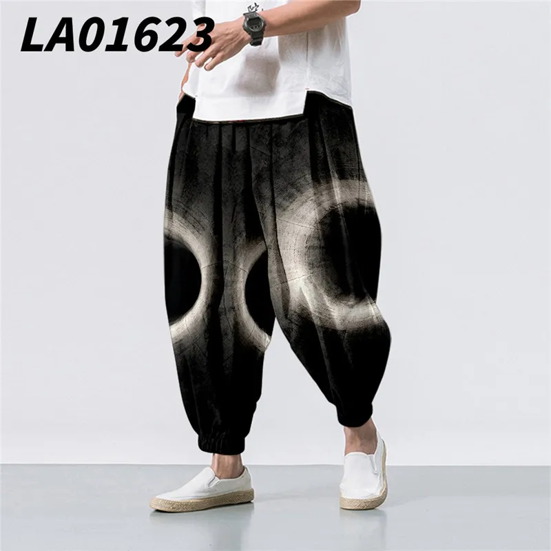 

Oversize 6XL Summer Visual Distortion Printed Casual Beach Harem Pants Men Hip Hop Nine Points Trousers Jogger Sweatpants