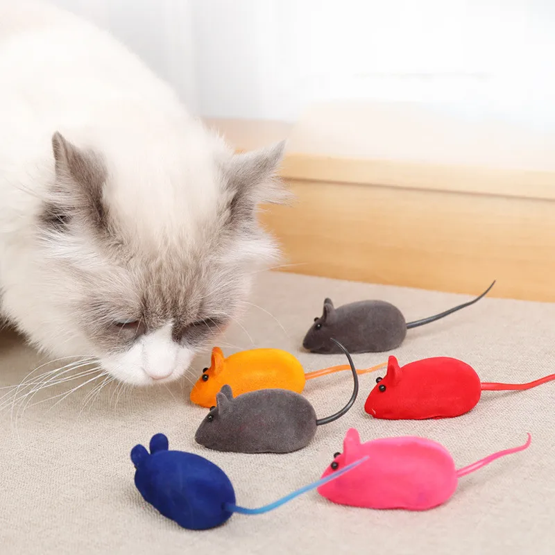 Ratón chirriante para gato, juguete interactivo flocado con voz, ratón realista para jugar, Juguetes Divertidos para gatitos, suministros para