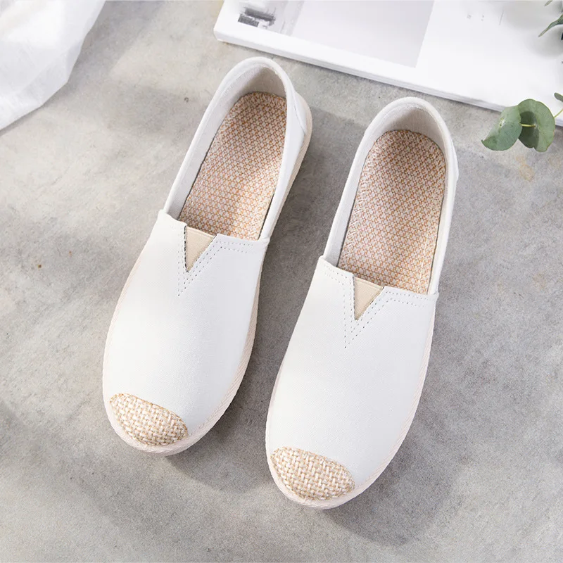 Loafer Cloth Shoes Women's Flat Loafers Women 2022 New Style Korean White Casual Canvas Zapatillas Mujer Espadrilles Mujer Lona