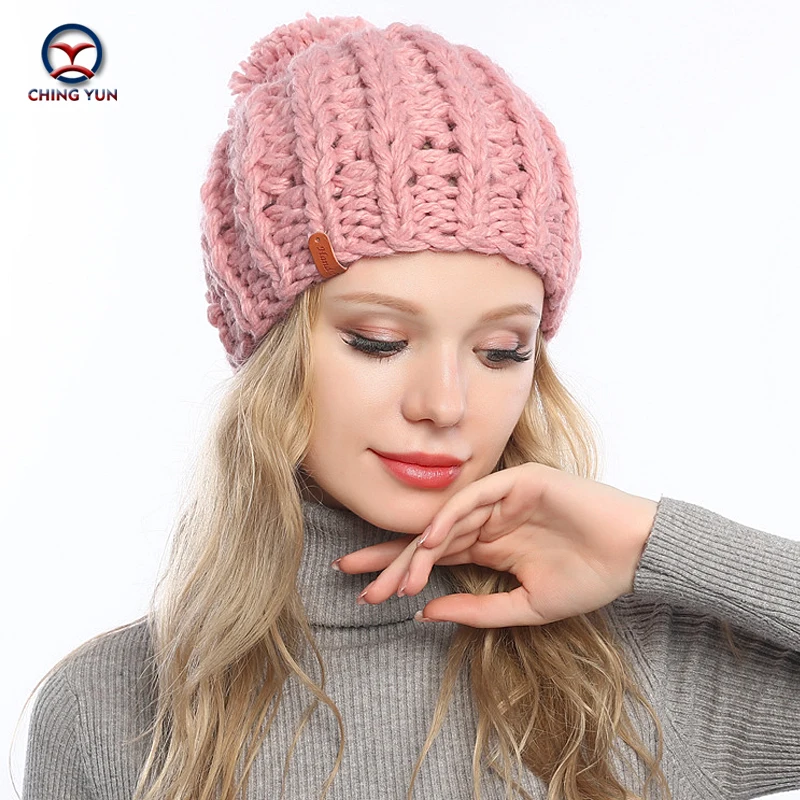 

CHINGYUN Winter Hat Women Fashion All-Match Ladies Knitted Hat Plush Pom Pom Decoration Outdoor Warm Sweet Cute Big Ball Beanie