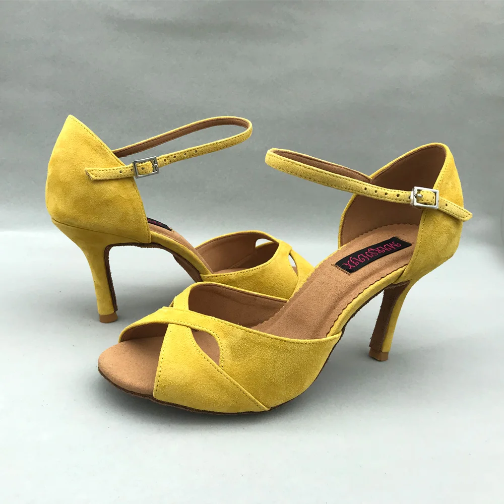 Chaussures de danse latine à talons hauts de 8.5cm pour femmes, chaussures de salsa confortables, chaussures latines à talons bas, livraison