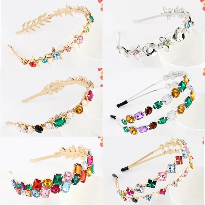 

Baroque Colorful Rhinestone Headband Hair Hoop Women Hair Accessories New Shiny Fashion Crystal Flower Crown Head Wrap Wholesale