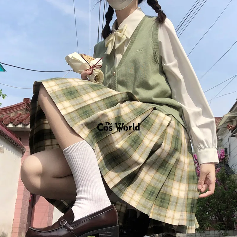 [Maccha Wafer] Girl's Summer High Waist Pleated Skirts Plaid Skirts Women Dress For JK School Uniform Students Cloths