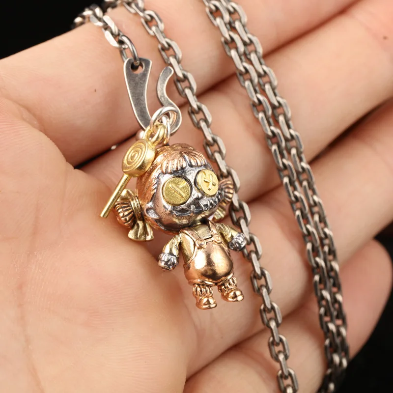 BOCAI  Fashion Real S925 Silver Jewelry Trendy Personality Retro Traveler Doll Man and Woman Couples Pendants