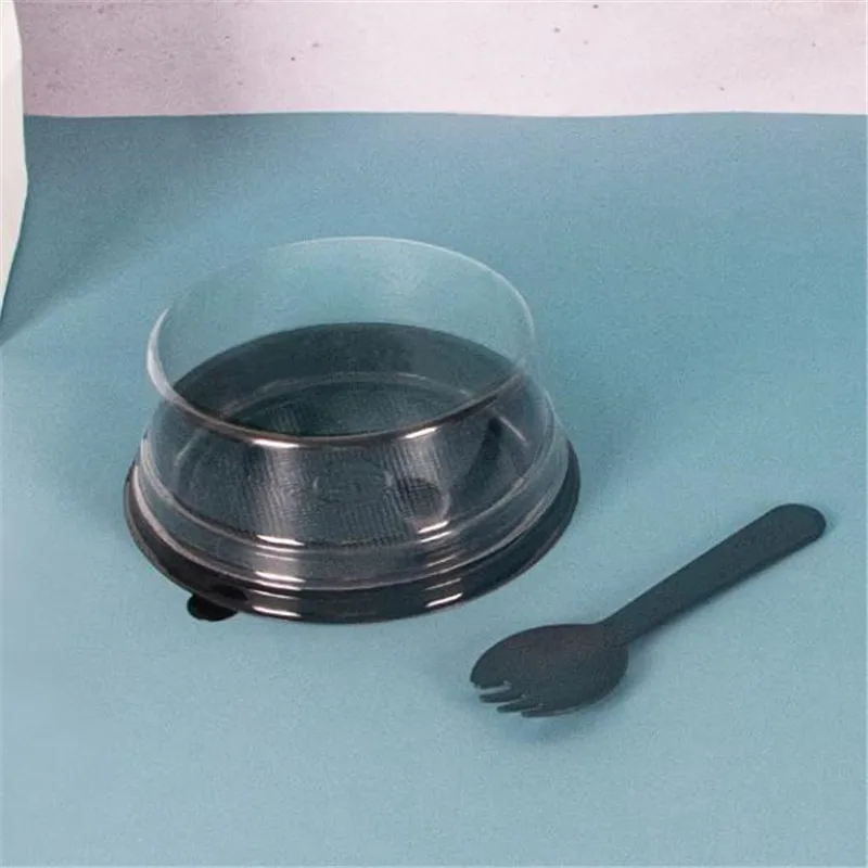 50pcs 4Inch Round Plastic Donut Cake Box Packaging Egg-Yolk Puff Container Gold Black Tray Baking Packing Box Party