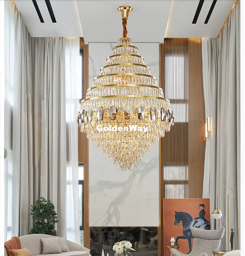 Luxury Golden Stainless Steel D60cm Crystal Pendant Lights E14 Luminarias Dining Room Staircase Pendant Lamp Lighting Fixtures