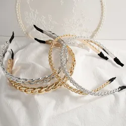 Vintage Gold Silver Color Chains Hairbands For Women Jewelry Simulation Pearl Headbands Girls Headwear Fashion Hair Accessories