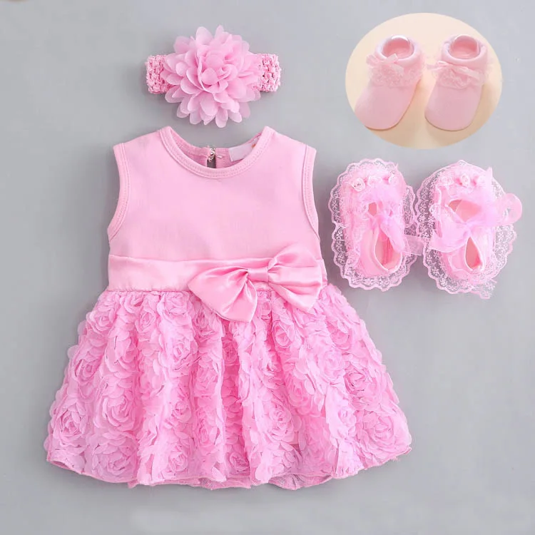 

Baby Girl Infant newborn Dress Summer Kids wedding Party Birthday Outfits 0 3 6 9 months 1 year dress Shoes Set Christening Gown