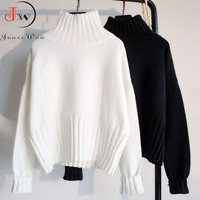 Women Turtleneck Sweaters Autumn Winter Long Sleeve Thick Jumpers Solid Black White Casual Soft Warm Sweater Pull Femme Pullover