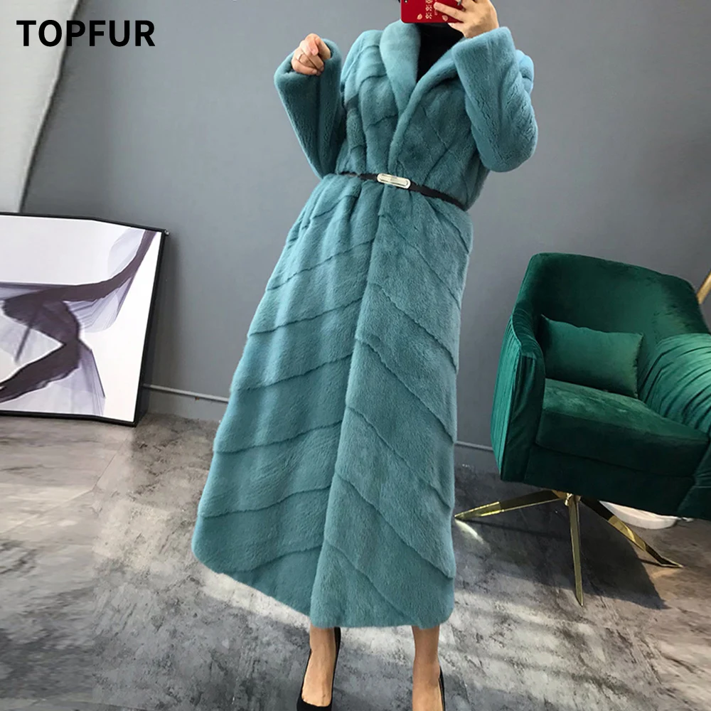 TOPFUR Genuine Mink Fur Overcoat Women Winter Luxury Temperament Outertwear Long Sleeve Hairy Casual Harajuku Fur Jacet Female