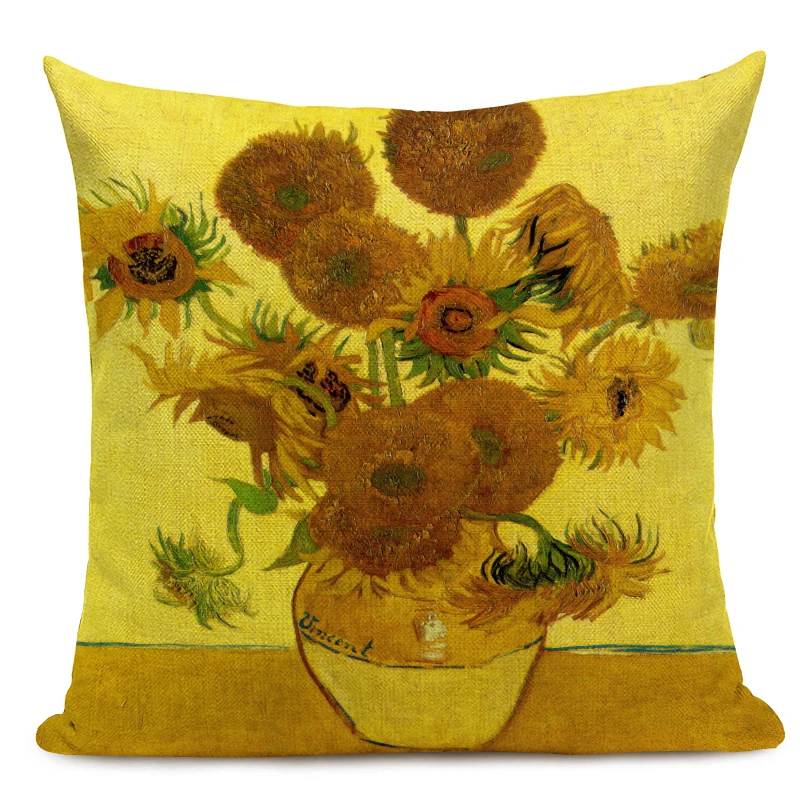 Van Gogh Oil Painting Art Decorative Cushion Cover Linen Pillowcase for Sofa Car Chair Decor Square 45x45CM Pillow Cover