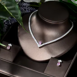 HIBRIDE Shiny 2pcs Necklace Earring CZ Bridal Wedding Jewelry Set for Women Conjunto De Joyas Parrure Bijoux Femme Mariage N-652