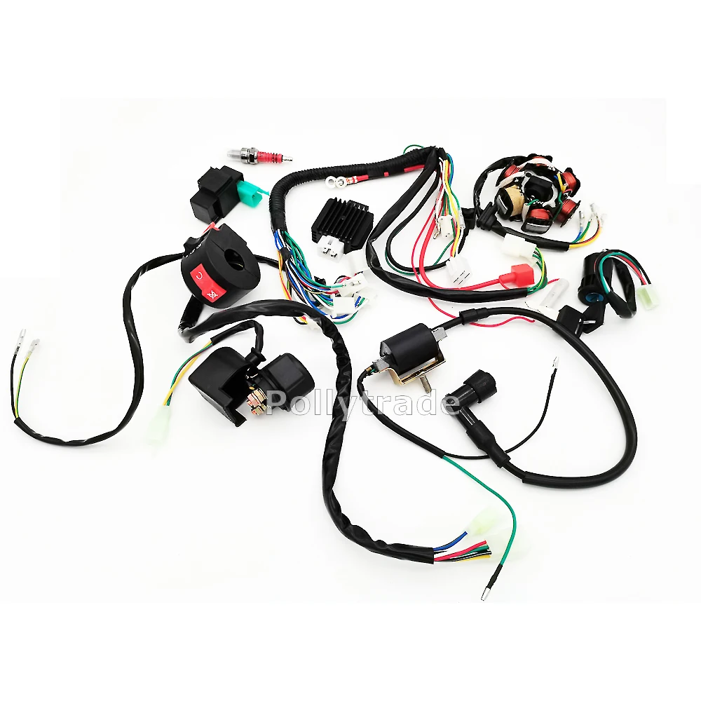 50CC-110CC Mini 4 stroke ATV Complete Wiring Harness CDI STATOR 6 Coil Pole Ignition Electric Quad Dirt Pit Bike Chinese Parts