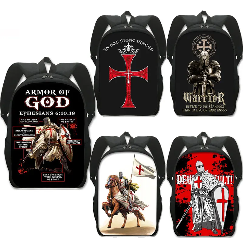 

16 Inch Knights Templar Pattern Backpack Teeanger Schoolbags Children Bookbag Women Large Capability For Travel Knapsack