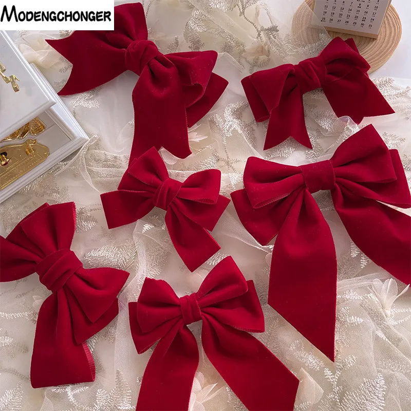 2022 New Fashion Red Series Velvet Big Bow Hairpin For Woman Girls Head Half-Tie Headdress Female Headwear Kid Hair Accessories