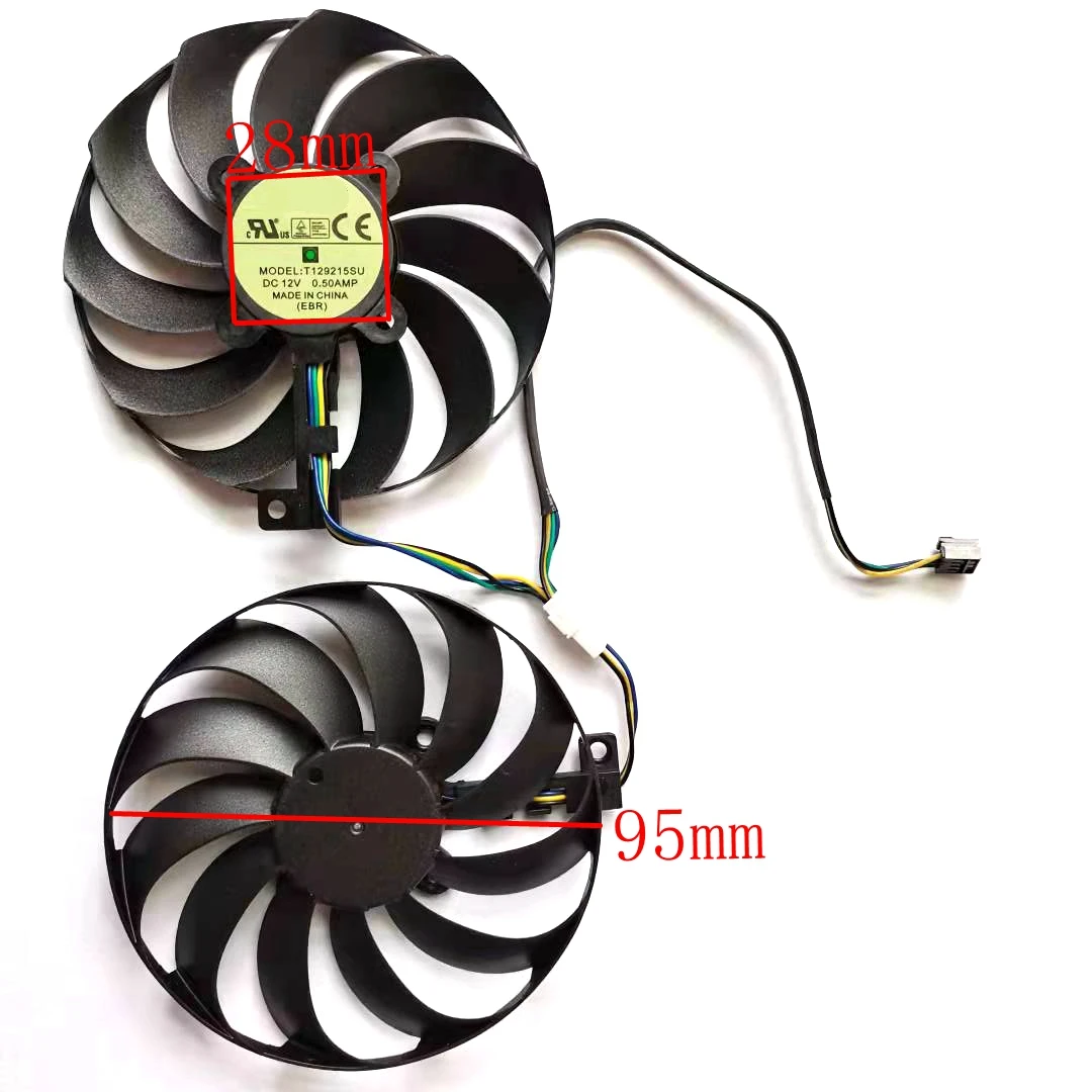 Nova T129215SU 95mm 2 pçs/lote 28x28x28x28mm para ASUS Dupla Radeon RX5600XT RX5700 RX5700XT fã placa gráfica