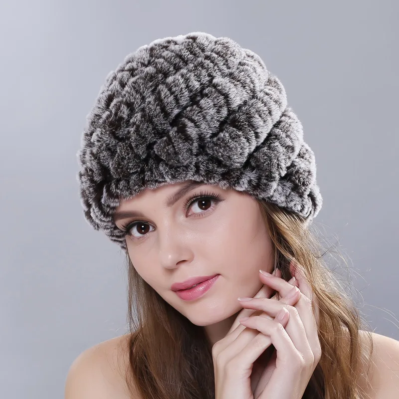 

Winter hats for women Rex rabbit fur knitted hats handmade warm high quality