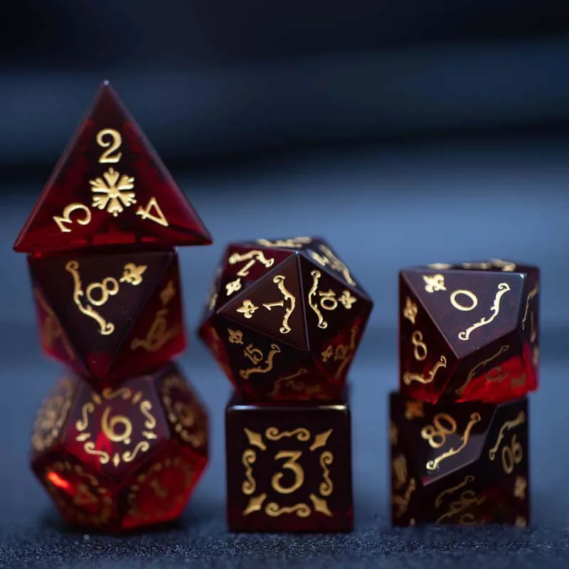 Red DND Dice Set Cthulhu Polyhedral Dice Handmade Engraved Beads Magic Energy Arabesque Dice For D&D RPG Board Table Games Gift