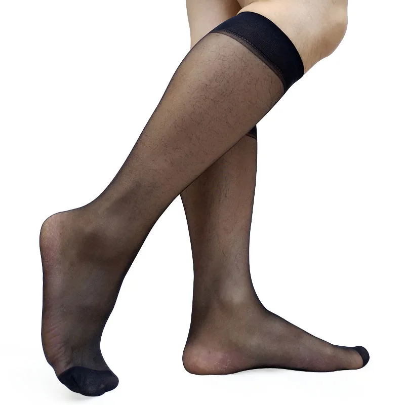 Black sheer Thin Men formal Socks High quality Nylon Silk See Through Transparent Long Tube socks Knee High Dress Socks Male